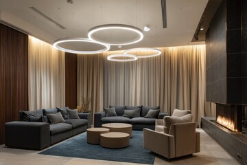 Modern lounge area with warm lighting