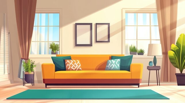 design cartoon of a flat living room interior assembly