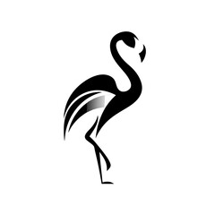 Stylized Black Flamingo Silhouette Vector Illustration, Elegant Tropical Bird Standing, Minimalist Graphic Design Element