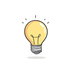 Creative bright idea concept with glowing cartoon light bulb symbolizing innovation, inspiration, and solution
