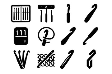 Fototapeta premium Light trio polished compact hooks tools wall crochet hook icon side vector