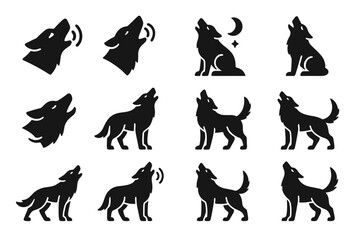 Fototapeta premium Breath icon vector night gaze wolf posture sound trail tail howl