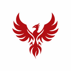 Naklejka premium Elegant red phoenix bird vector illustration, mythical creature symbol of strength, rebirth, and immortality, isolated on white background.