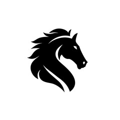 Elegant black horse head silhouette vector illustration, majestic equine profile graphic, powerful animal logo icon design concept
