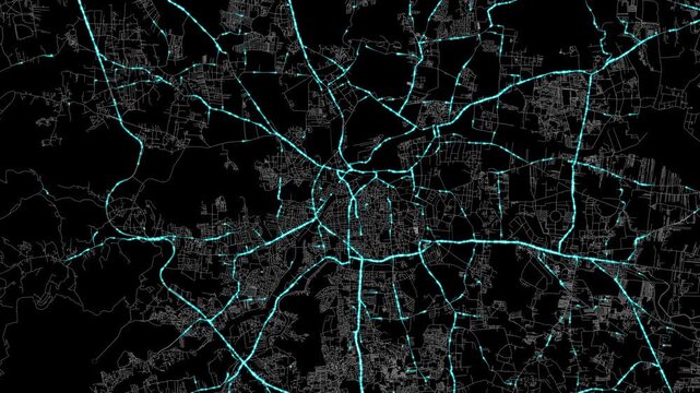 Urban Traffic Flow Map Simulation in Pune, India, GPS Smart city route Transportation