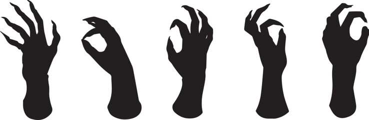 Set of Doodle Zombie Hand Silhouettes for Halloween Decoration Vector Illustration