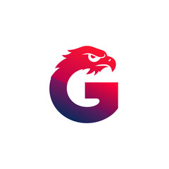 Stylized letter G icon featuring a powerful eagle head in a vibrant red to purple gradient, modern graphic design element.