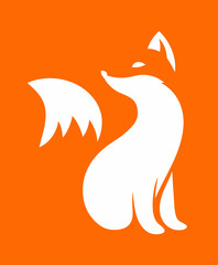 Obraz premium Minimalist White Fox Silhouette on Vibrant Orange Background, Elegant Animal Icon, Clean Vector Graphic Design Illustration