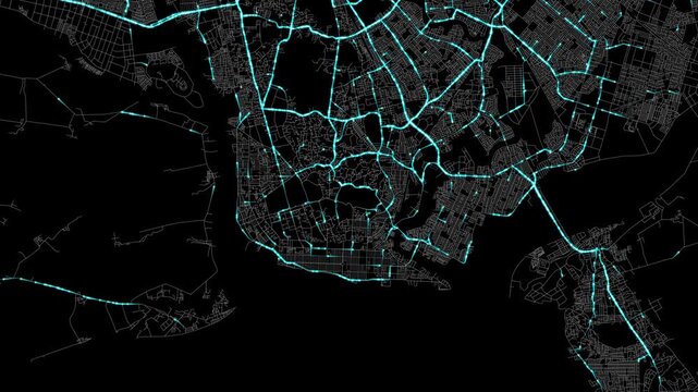 Urban Traffic Flow Map Simulation in Rangoon, Burma, GPS Smart city route Transportation