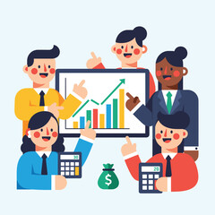 Team Growth Business Success with Collaborative Data Analysis and Financial Planning