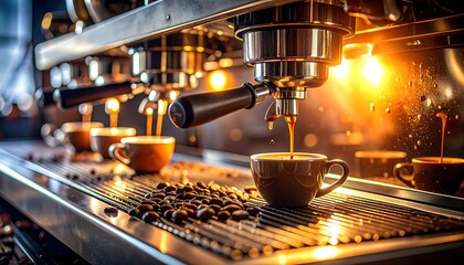 Coffee machine pouring espresso