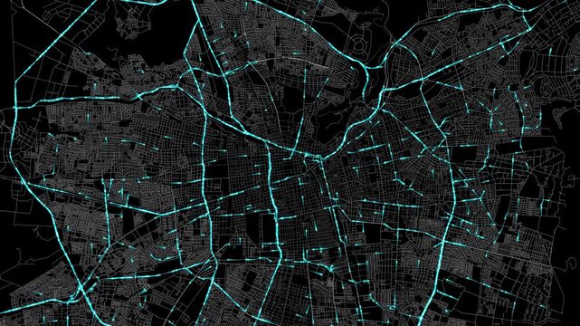 Urban Traffic Flow Map Simulation in Santiago, Chile, GPS Smart city route Transportation