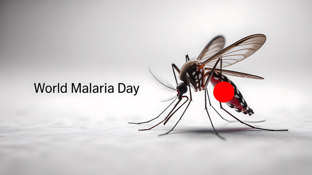 World Malaria Day awareness image featuring a mosquito with a red spot on its abdomen