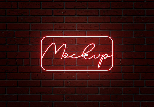 Red & Yellow Neon Sign Logo Mockup Template