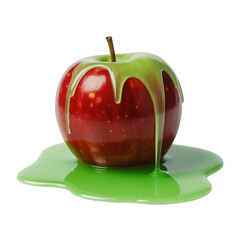 Poisoned red apple with green toxic liquid on transparent background