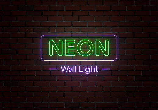 Neon Wall Glowing Light Logo Mockup