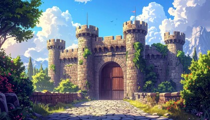 An online shopper's credit card is a fortress with a closed gate, a metaphor for a secure transaction