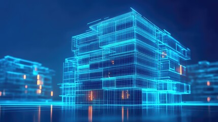 architecture futuristic glowing effect on apartment building