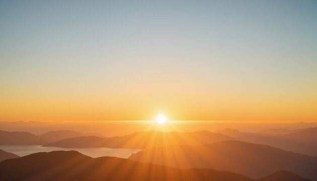 Sunrise over mountain landscape with warm orange and blue tones - Powered by Adobe