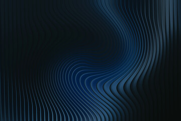 Illustration of abstract dark blue background with a fluid, wavy ribbed texture and subtle lighting, suggesting a dynamic and futuristic visual, abstract glass stripe gradient background