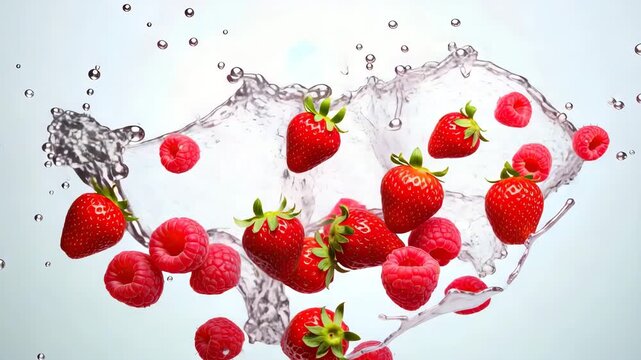 Strawberry with Ice and Splash Photography &ndash; Juicy Strawberry with Ice in Water Splash, Creative Advertising Visuals, Health & Nutrition Concept