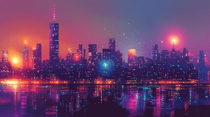 Fototapeta premium neon layering city lights style