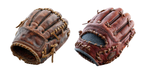 Vintage baseball glove detail isolated on transparent background