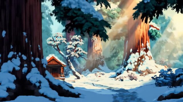 Winter forest path
