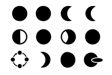 Shadow circle crescent waning left moon vector lunar phases icon cycle right