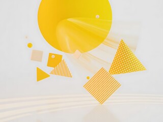 Abstract geometric composition with yellow circles and triangles on white background