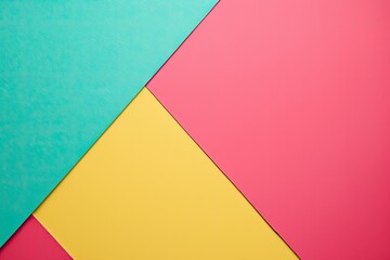 Abstract image featuring a vibrant composition of teal, yellow, and pink paper arranged in diagonal intersecting planes, creating a modern and colorful backdrop