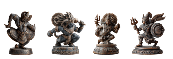 Ancient Hindu Deity Statues isolated on transparent background