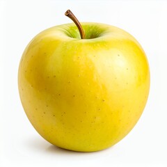 Isolated golden apple with stem detail in clean white backdrop simplicity