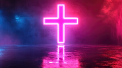 Obraz premium health neon glow style medical cross simulation