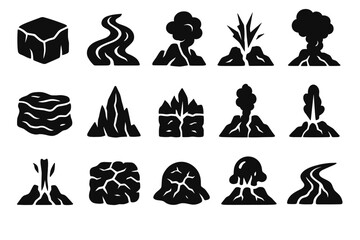 Fototapeta premium Hardened vector icons river magma lava stream fissure steam field rock icon