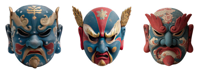 Traditional Chinese Opera Masks Collection isolated on transparent background