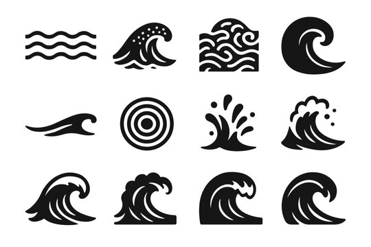 Sea underwater line formation tidal foam horizontal wave vector icon ocean icons