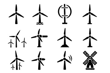 Vector spinning small detail multiple wind icon turbine horizontal farm