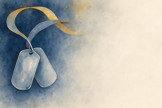 Dog tags on gentle ribbon curve in promotional style for Veterans Day with copy space