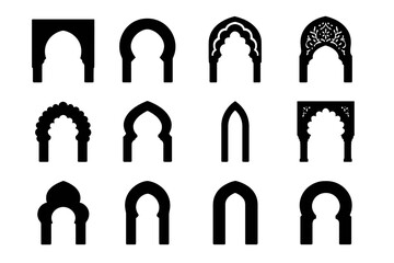 Fototapeta premium Domed icons moorish icon islamic vector tile keyhole floral arch gateway layered