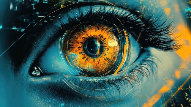 zoom zooming in on an eye scanner in sketch style