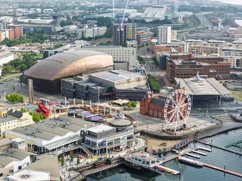 Aerial view of Cardiff Bay, the Capital of Wales, UK 2025