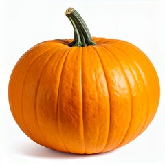 Obraz premium Vibrant orange pumpkin with a ridged surface, set against a pristine white backdrop