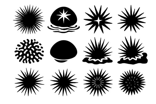 Vector urchin spiky floating sea ripples icons spiny reef center pattern icon
