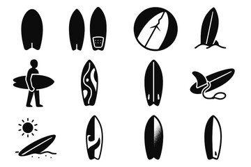 Cracked set icon surfboard view vector fin arm wrapped board scene
