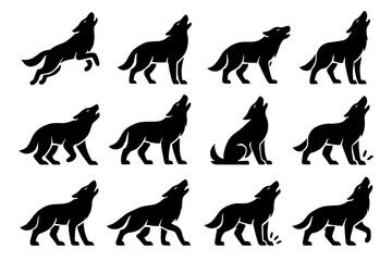 Vocalization icons motion vector wolf leaping icon backward position lunge rise stance