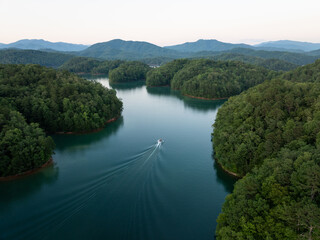 Fototapeta premium Fontana Lake in the Blue Ridge Mountains of North Carolina in the Summer