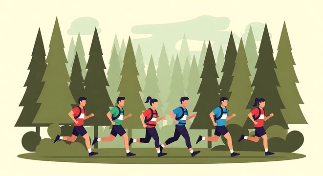 People Running in Forest.