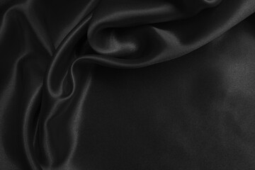 Black grey fabric texture background, detail of silk or linen pattern.