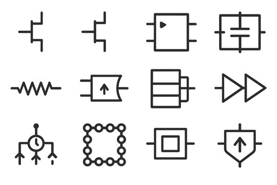 Vector semiconductor structure circuit clock layout element pll ring icons icon zone